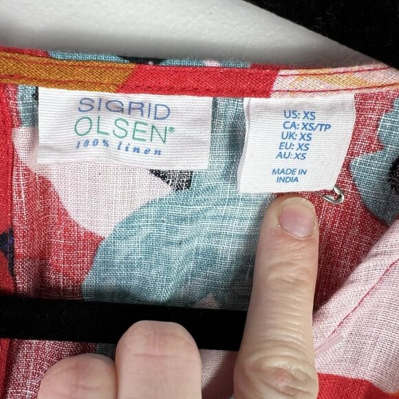 Sigrid Olsen Linen Trapeze Dress Orange Floral Tropical Island Vacation Beachy - Picture 3 of 8
